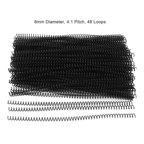 100 pezzi di spirali nere da 8 mm, 40 fogli, passo 4:1 1
