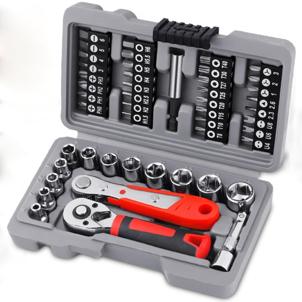 48-Piece 1/4-Inch Ratchet Set Hex Automotive Repair Tools Wrenches Socket Kit With Handle Professional Hand Tool