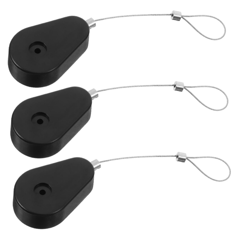 Retractable Cable Lock 3-Piece Set With Telescopic Steel Cable Anti-Loss Black Plastic Housing Crate Theft Prevention 6493810532238