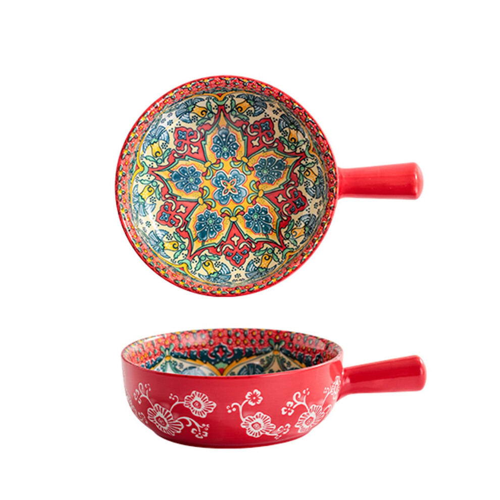 Lasagna Dish Deep Ceramic Bakeware 600 Ml Microwave Safe Bohemian Style 2-Piece Set With Handles 15 Cm Green-image-OPC-PJDX268-NEW