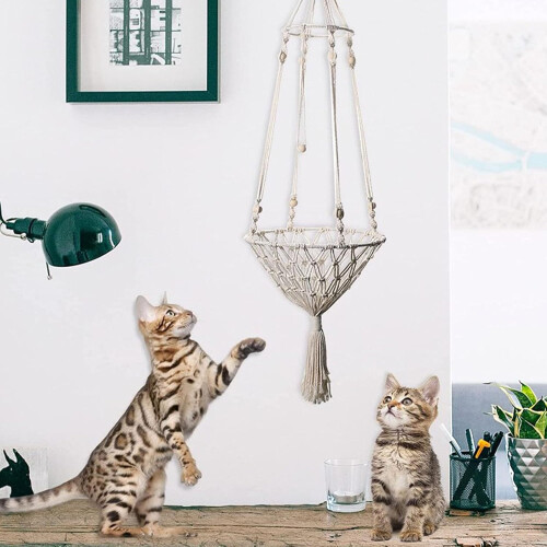 Boho Cat Hammock | Breathable Fabric Wall-Mount Cat Hammock For Pets - Hang On Wall, Ceiling, Window Or Headboard 2