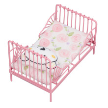 Letto in metallo per casa delle bambole in scala 1:12, rosa con motivo floreale, 11,578 cm