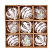 8cm Christmas Baubles 9 Piece Set With Hooks Glitter Transparent White Window Ornaments For Tree Decorations DIY