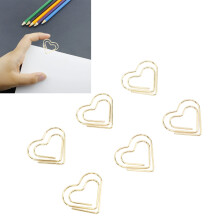 100 pièces de pinces à papier en forme de cœur dorées, en fil de fer