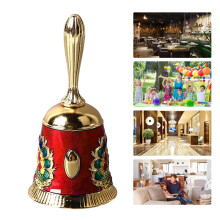 Vintage Brass Hand Bell Alloy Carved Pattern for Wedding Party, Gold & Red