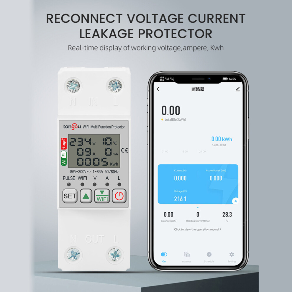 Tuya Wifi Energy Meter 63A Ac85-300V Lcd, App Control, Alexa Compatible 8451336132354