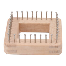 Mini Square Wooden Knitting Board with Hooks 10x10cm for Weaving & Crocheting