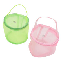 2 sacs à laine pliables en filet 13x14cm rose/vert