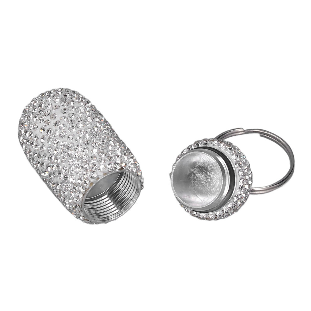 White Rhinestone Aluminum Alloy Capsule Storage Case 4.5Ml With Keyring