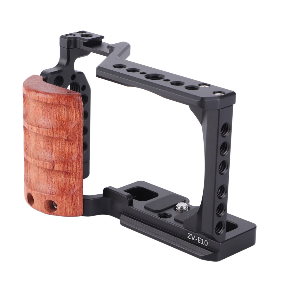 Versatile Video Camera Cage For Zv E10 With Wooden Handle 3/8In & 1/4In Threads 8741336171195