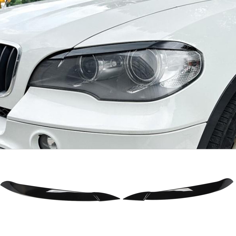 Pair Glossy Headlight Eyebrows For X5 E70 2008-2013 Black 5081336190073