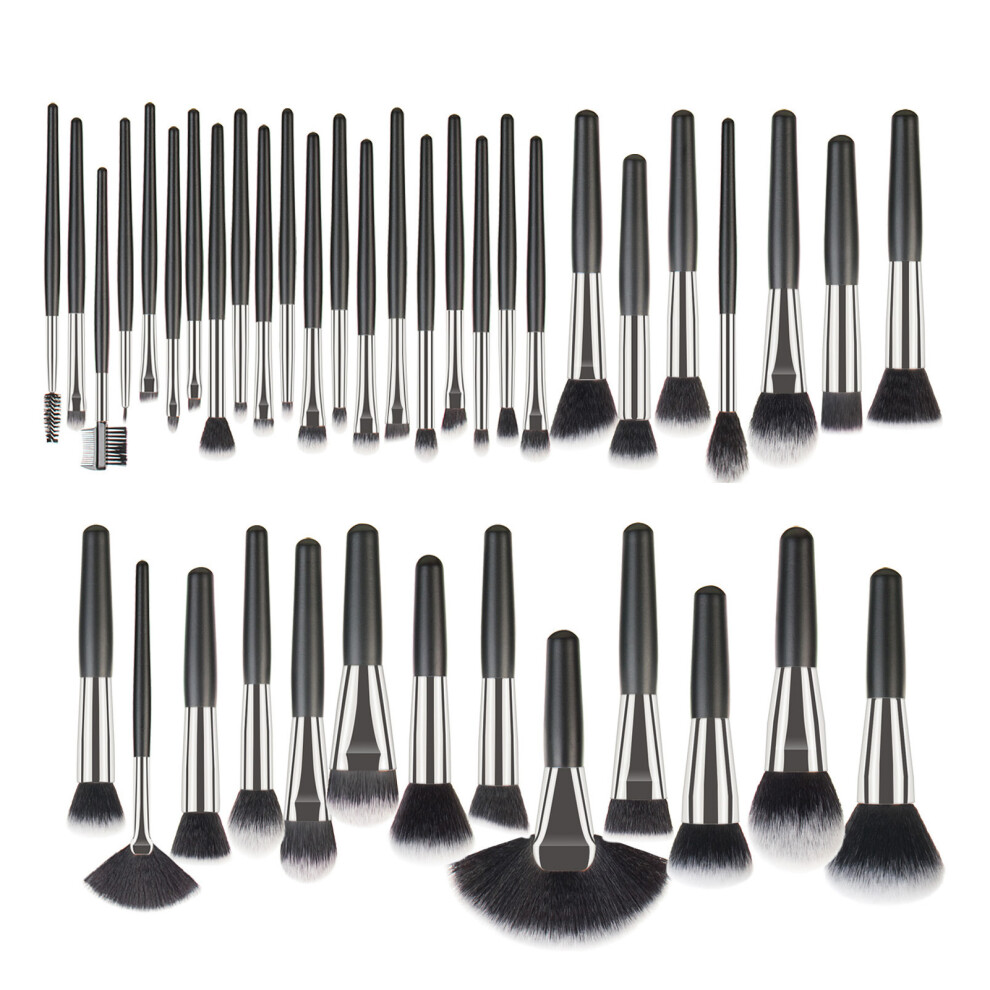 40Pcs Makeup Brush Set with Storage Bag â Synthetic Fiber, Wooden Handles