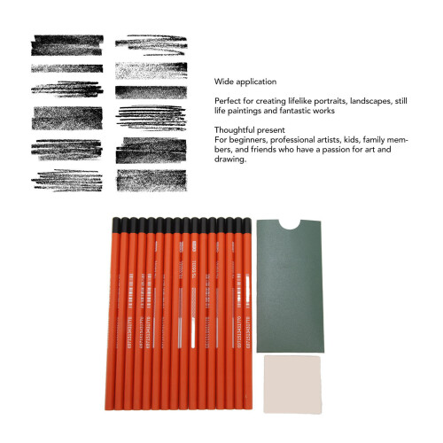 16pcs Professional Charcoal Pencils for Drawing, Sketching & Shading 2