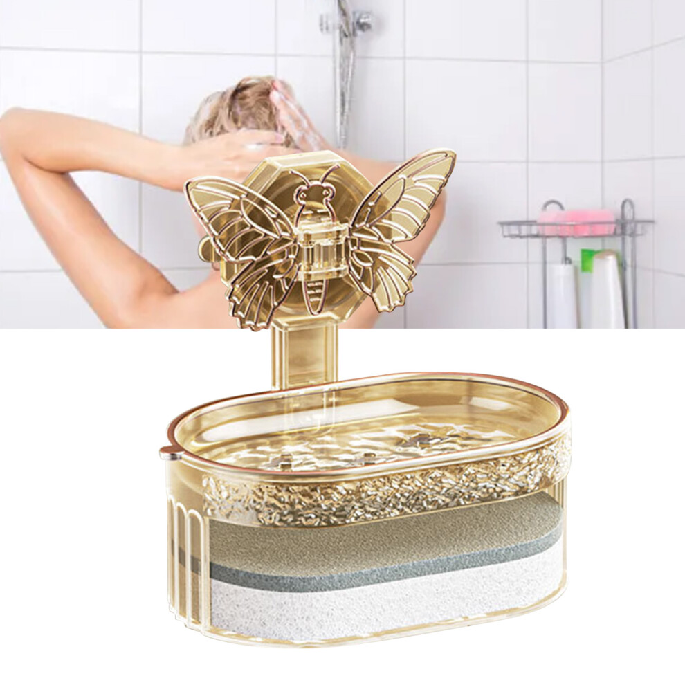 Double Layer PP Soap Holder with Drainage, Golden, 12.58.54.2cm-image-OPC-PJDXTC8-NEW