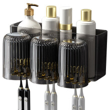 Wall Mounted Toothbrush Holder 3 Cups Black Plastic Hygienic Durable