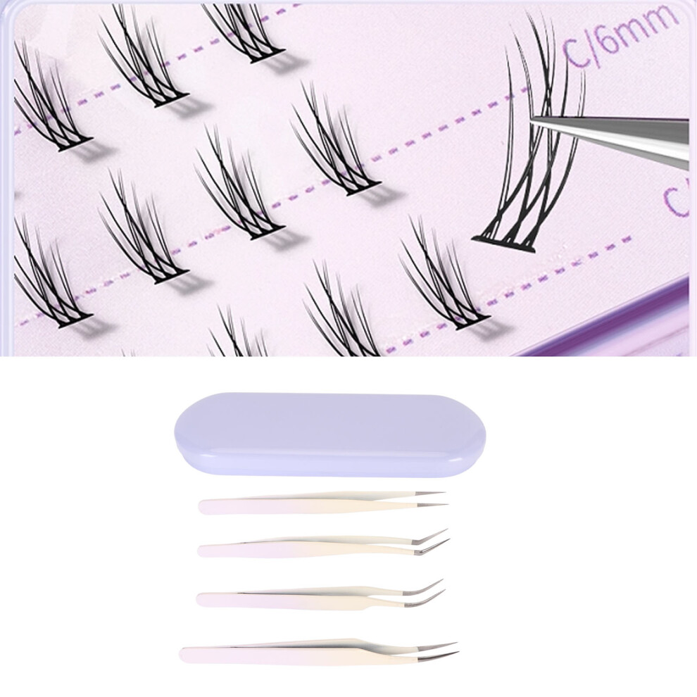 4Pcs Stainless Steel Eyelash Tweezers Set for Extensions & Nail Art - Violet