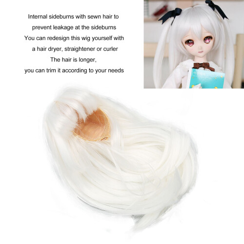 1/6 White Long Straight High Temp Silk Ball Jointed Doll Wig 2