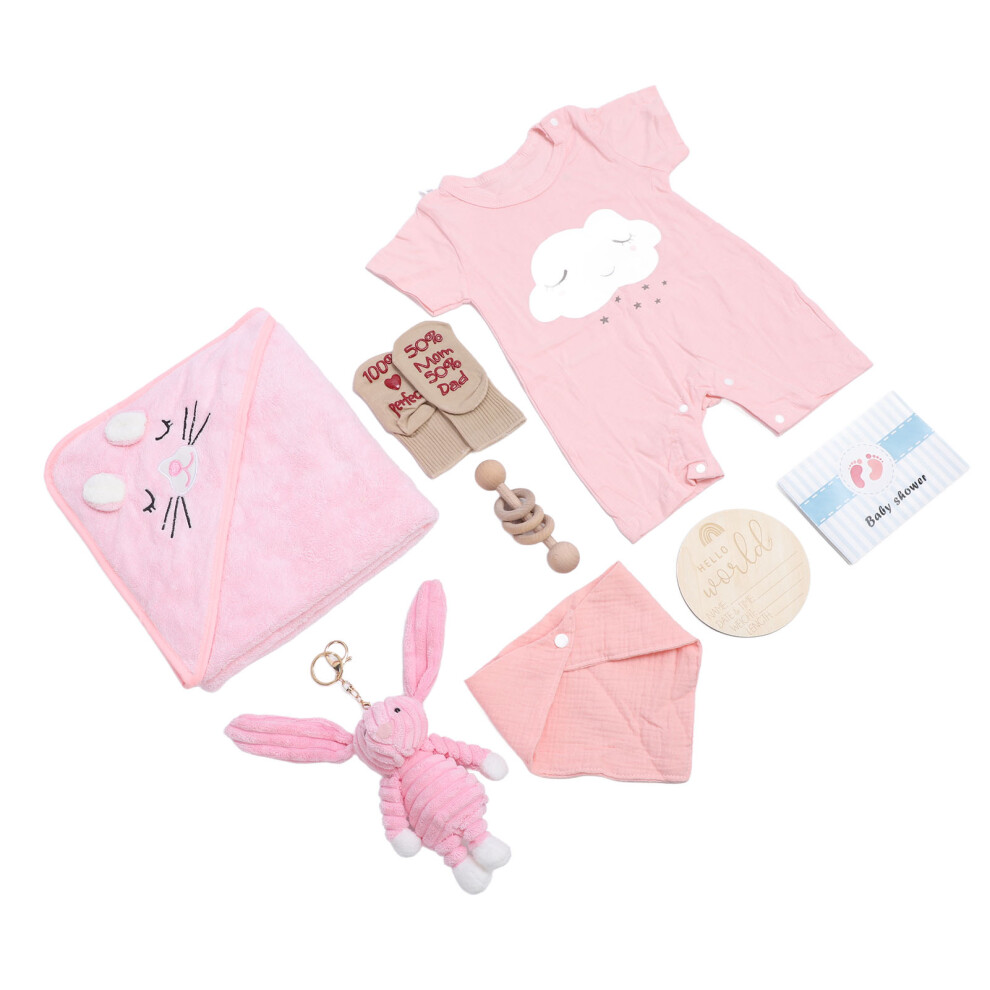 Baby Shower Gift Basket - Clothes, Doll, Rattle, Bibs & Socks Pink