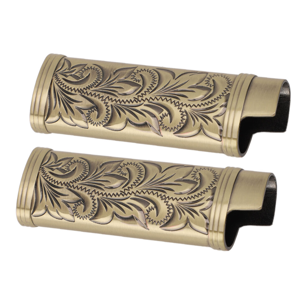 Bronze 2Pcs Zinc Alloy Lighter Cases Floral Pattern For Camping & Hiking,