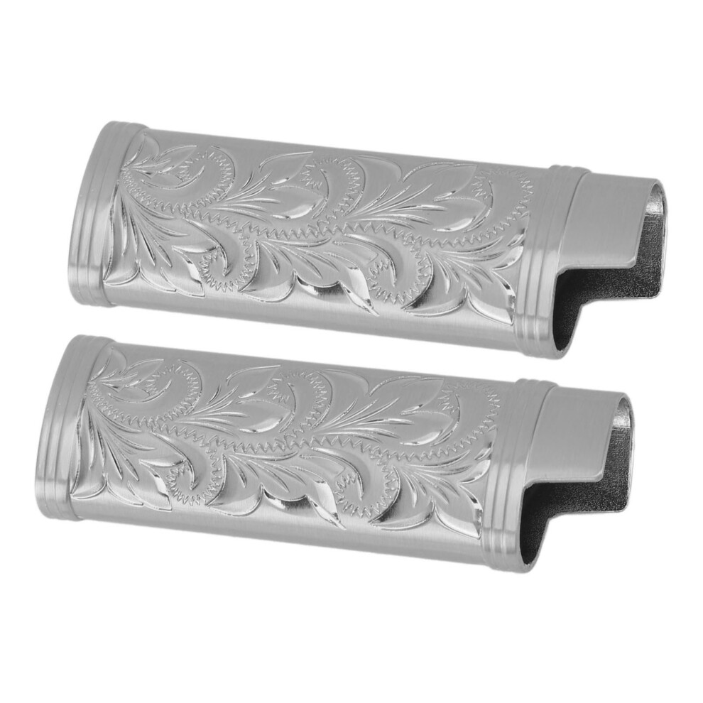 Grey Durable Zinc Alloy Lighter Storage Container With Floral Design 2 Pack