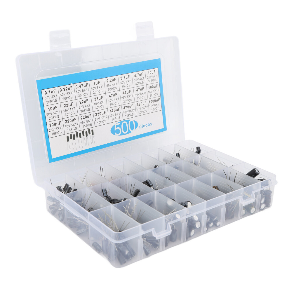 500 Pcs Aluminium Electrolytic Capacitors 0.1Uf-1000Uf 16V-50V Black 7671336383322