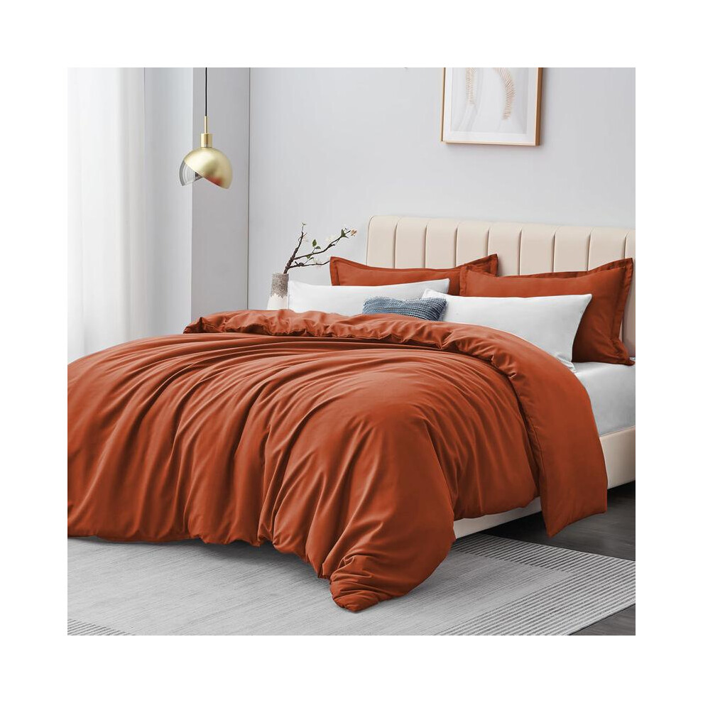 (Rust, Super King) Premium Microfiber Duvet Cover Set â 3 Piece Solid Bedding Set with Matching Pillow Cases , Ultra Soft Hypoallergenic Luxury Quil-image-OPC-PJDYBYQ-NEW