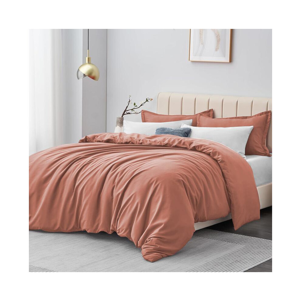 (Peach, Super King) Premium Microfiber Duvet Cover Set â 3 Piece Solid Bedding Set with Matching Pillow Cases , Ultra Soft Hypoallergenic Luxury Qui-image-OPC-PJDYBXY-NEW