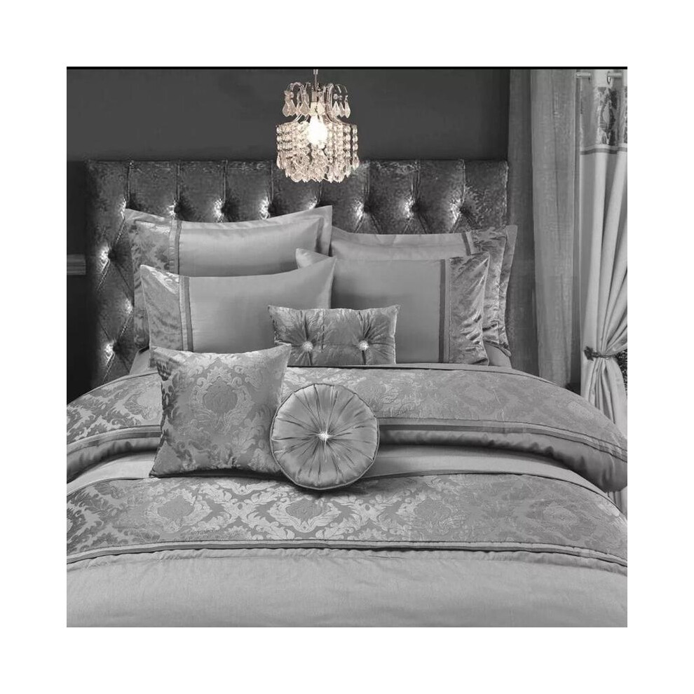 (Casablanca / Sliver, Double Duvet Cover) Embroidered Luxury Satin Silk Duvet Quilt Cover Set With Matching Pillowcases | Soft Stylish Elegant Breatha-image-OPC-PJDYCC7-NEW