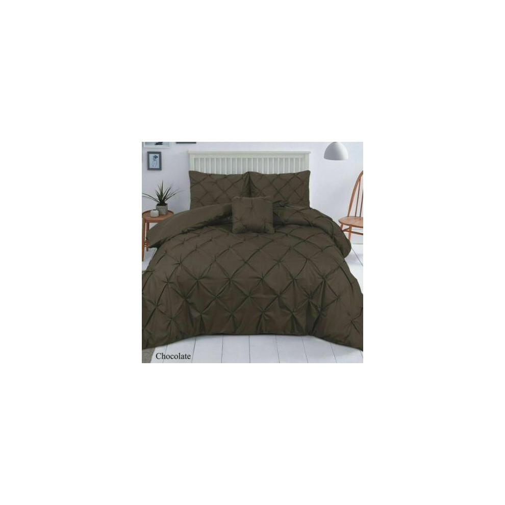 (Brown - Choco, 2 X Filled Cushion with Covers) Pintuck Pleated Egyptian Cotton Mix DUVET COVER SET BEDDING SETS Single DOUBLE KING SUPER KING-image-OPC-PJDYCTG-NEW