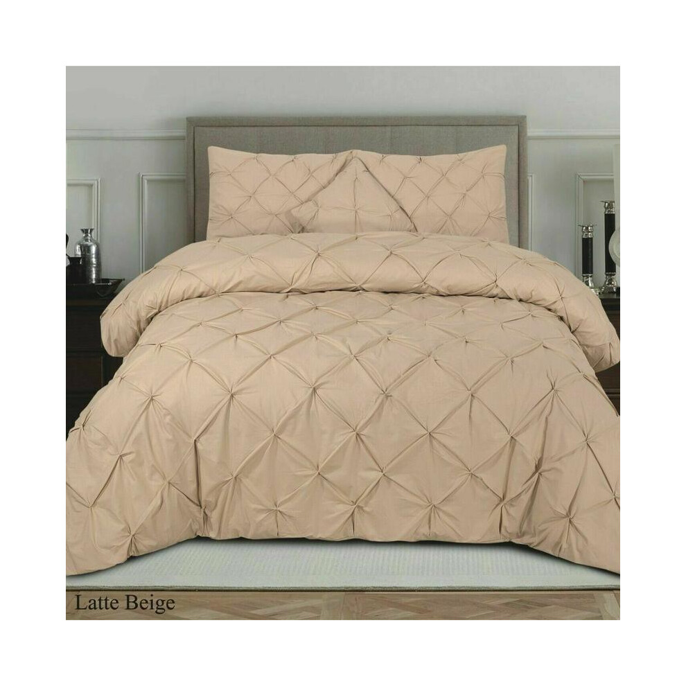 (Latte Beige, Double ) Pintuck Pleated Egyptian Cotton Mix DUVET COVER SET BEDDING SETS Single DOUBLE KING SUPER KING-image-OPC-PJDYCVV-NEW