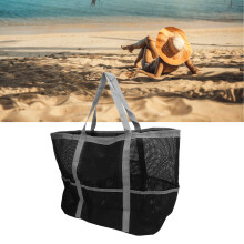 Schulter-Strandtasche Nylon Faltbare Handtasche Strandtasche Multifunktionale Mesh-Strandtasche für Reisen Camping Grau