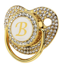 Baby Bling Schnuller Goldener Schnullerclip Buchstabe Gebogener Schnuller mit Staubhaube für Neugeborene Buchstabe B