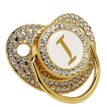 Baby Bling Schnuller Golden Schnullerkette mit Buchstaben – Gebogener Schnuller mit Staubschutz, passend für Neugeborene, Buchstabe I
