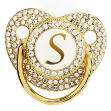 Baby Bling Schnuller Golden Schnuller Clip Buchstabe Gebogener Schnuller mit Staubschutz für Neugeborene Buchstabe S