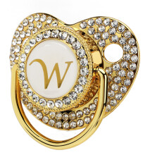 Baby Bling Schnuller Goldener Schnullerclip Buchstabe Gebogener Schnuller mit Staubschutz für Neugeborene Buchstabe W