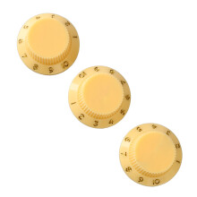 3 Stück Potentiometer Drehregler Ton- und Lautstärkeregler Ersatz für E-Gitarre Bass Gelbe Knöpfe mit goldener Beschriftung