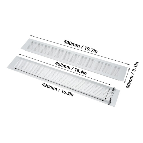 2 Pcs Aluminium Alloy Rectangular Vent Grille 80x500mm for Cabinets & RV 1