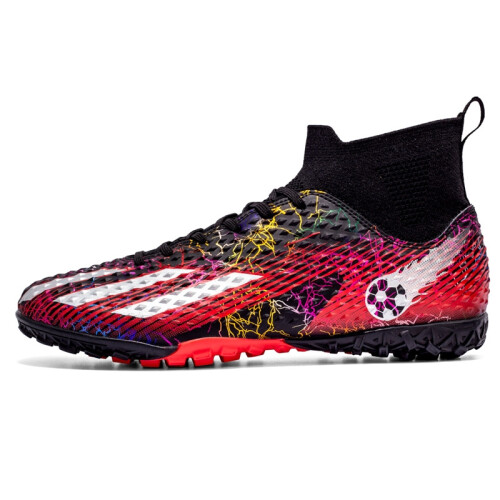 (Broken nails--Black and Red, 41) Quality Football Boots  Football Shoes Mens Womens Football Shoes High Top Fooball Boots Lightweight and Breathable Long Nail Football Sneakers