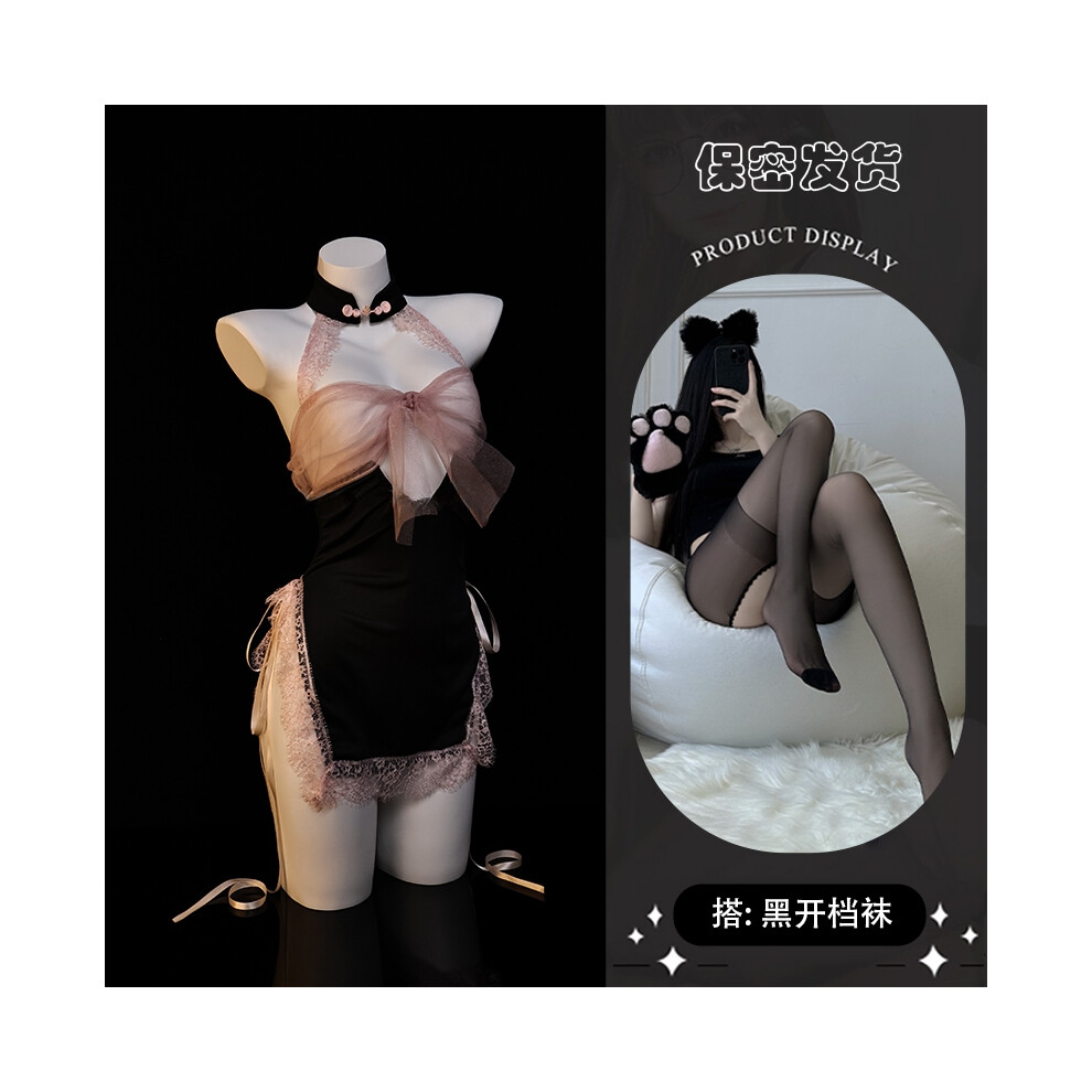Pink,Black (One Size [80-120 Jin], Pink Memories Black Open Socks) "Pink Memories" Sexy Underwear Sexy Uniform Temptation Dressed In Pajamas