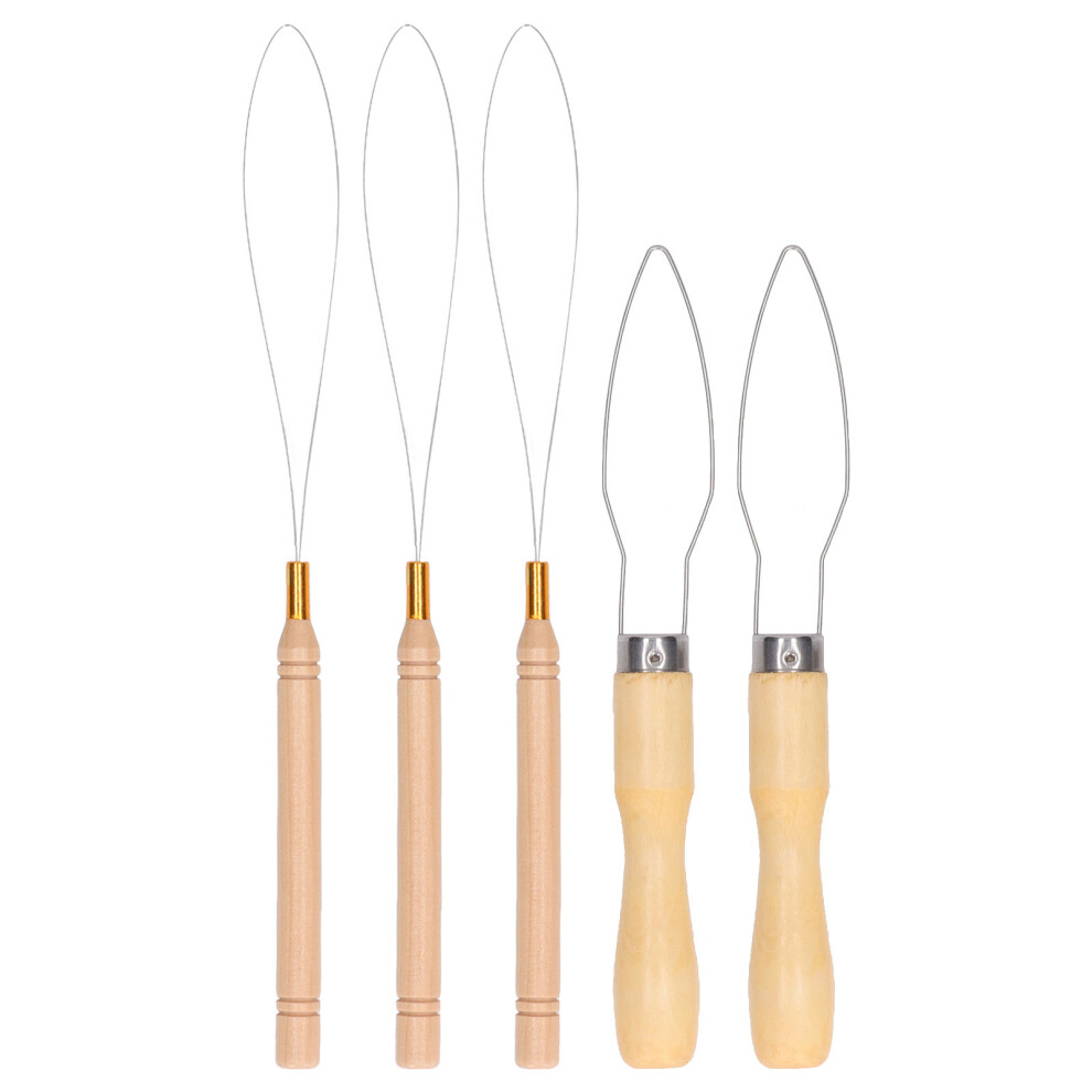 Unisex 5Pcs Wooden Hair Extension Loop Needle Threader