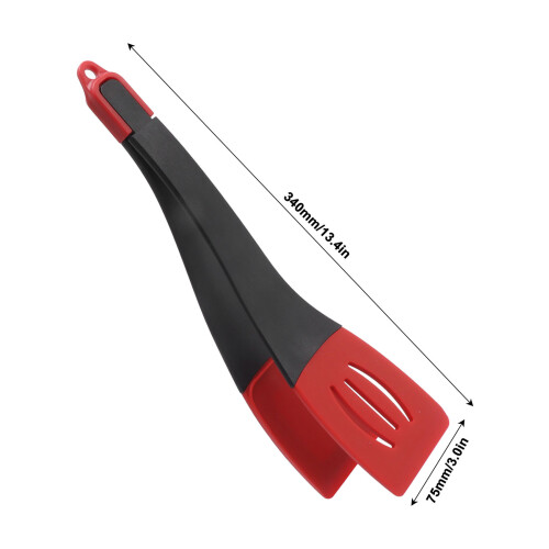 3-in-1 Silicone Kitchen Tongs, Locking, Heat-Resistant, Red/Black 1