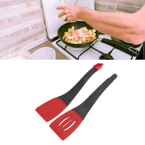 3-in-1 Silicone Kitchen Tongs, Locking, Heat-Resistant, Red/Black