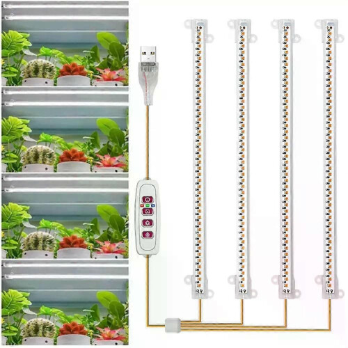 Strisce luminose a LED da 1/2/3/4 per piante da interno, lampada fito a spettro completo USB, timer