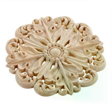 1 pc Retro Woodcarving unpainted Solid Wood Round Applique Decorative Engraving Furniture Decoration
