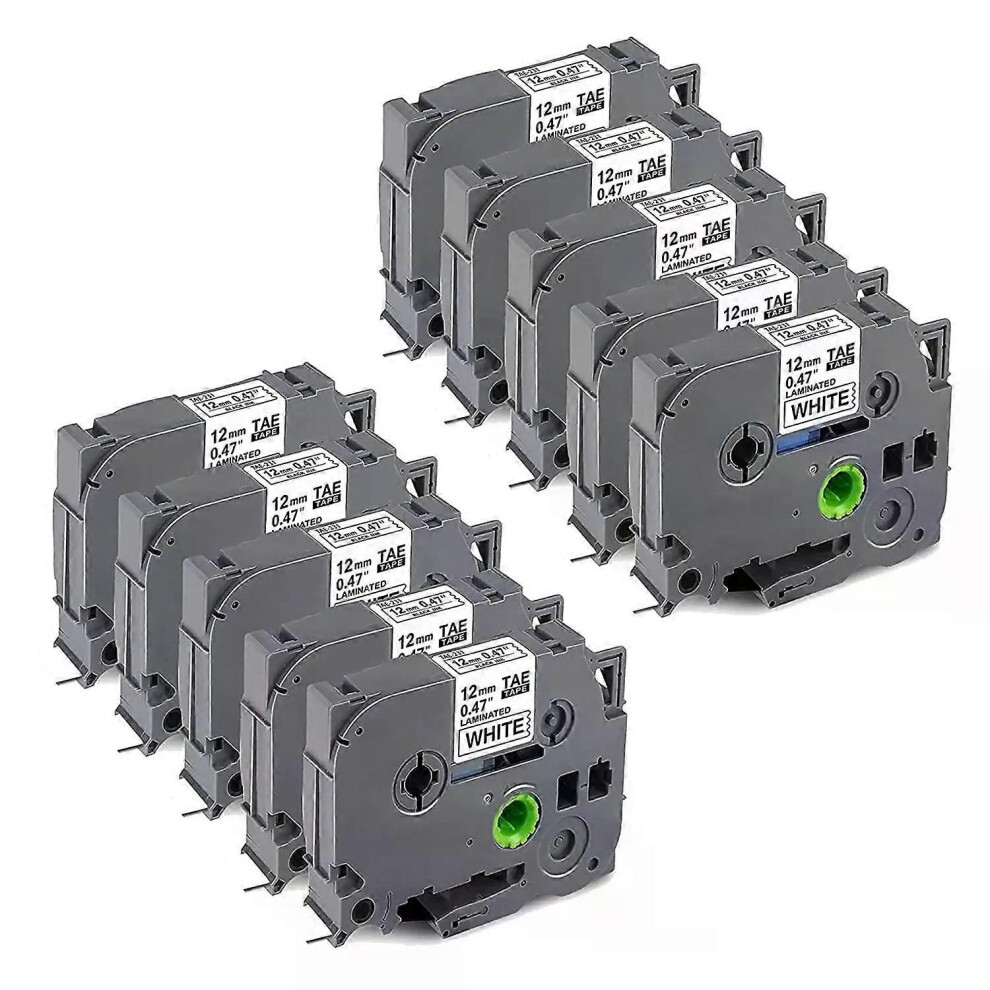 10 Pack P Touch Label Maker -nauhan vaihto Brother TZe-231 TZe Tz -nauhalle 12mm 047 Laminoitu valkoinen