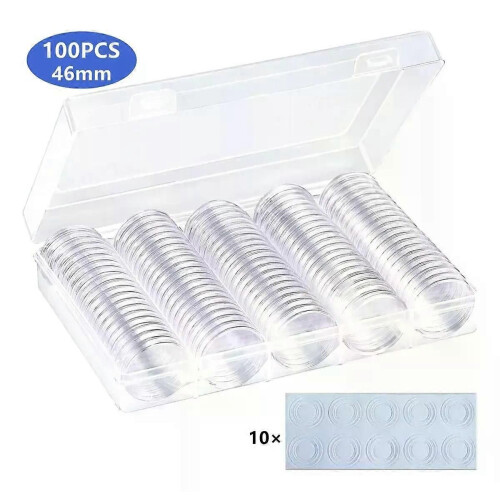 Yunhgft Lot de 100 capsules pour pièces de monnaie de 20 mm, organiseur, protection transparente autour du boîtier en argent