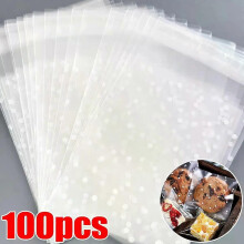 100pcs Transparent Candy Bags Self Adhesive White Polka Dot Candy Cookie Jewelry Cellophane Gift Bags
