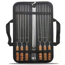 10 pezzi/set spiedini per barbecue in filo di acciaio inossidabile con manico in legno, bastoncini per