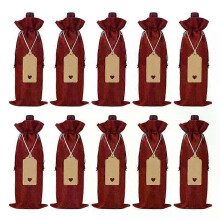 10Pc Rustic Jute Burlap Wine Bags Drawstring Wine Bottle Covers Reusable Bottle Wrap Gift Package Wine