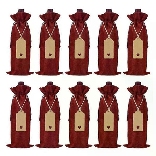 10Pc Rustic Jute Burlap Wine Bags Drawstring Wine Bottle Covers Reusable Bottle Wrap Gift Package Wine